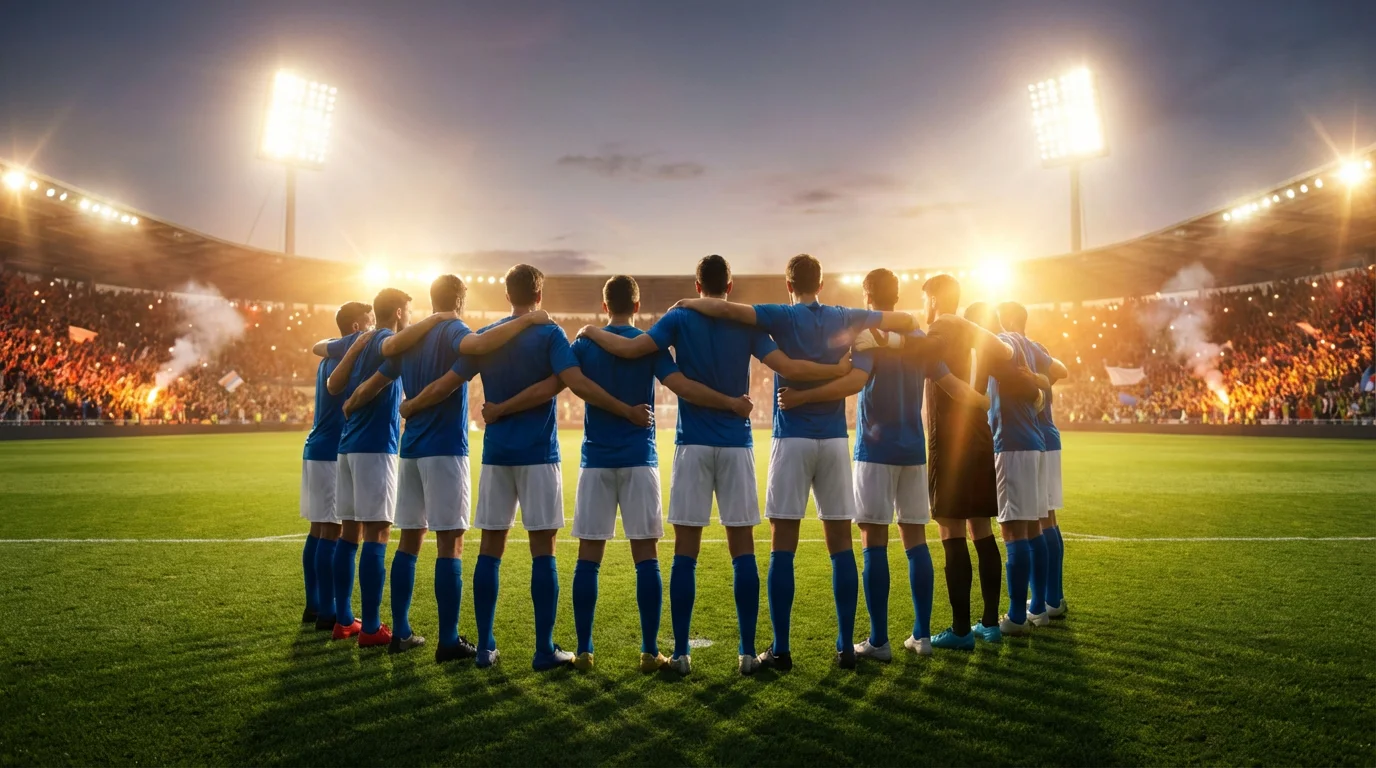 Calciatori della nazionale italiana in maglia azzurra schierati sul campo prima di una partita di qualificazione